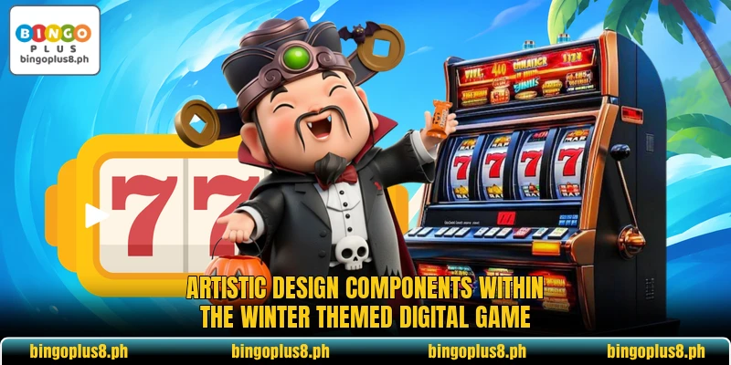 Artistic design components within the winter themed digital game