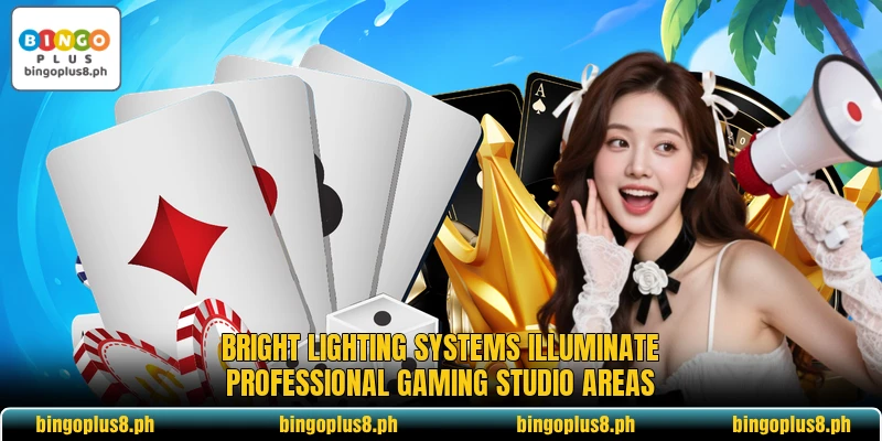 Bright lighting systems illuminate professional gaming studio areas